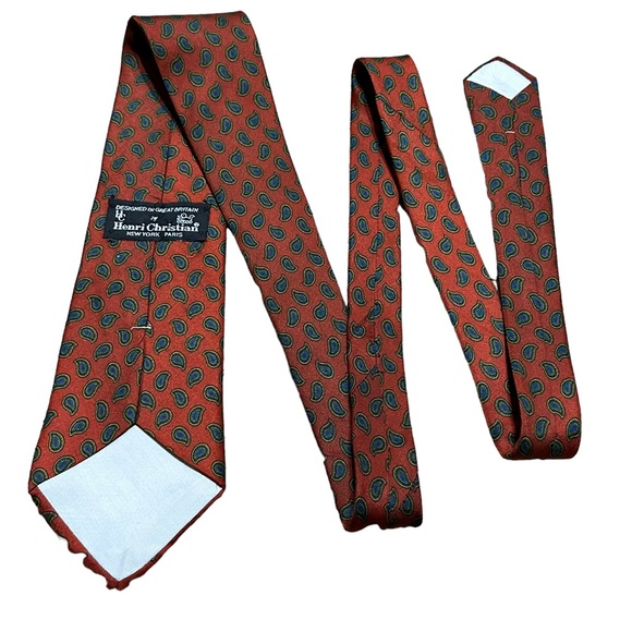 Vintage Designer Rich Rust Blue Paisley Silk Tie by Henri Christian EUC - Picture 4 of 5